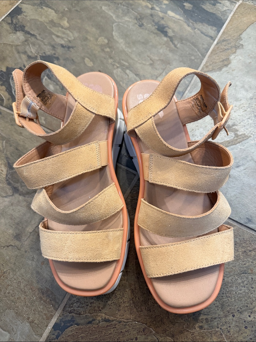 Sorel Beige/Tan Suede Triple-Strap Comfort Sandals